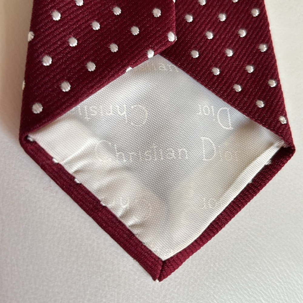 Vintage Christian Dior Men’s Neck Tie Maroon Burgundy White Dots Silk Blend - Picture 5 of 13